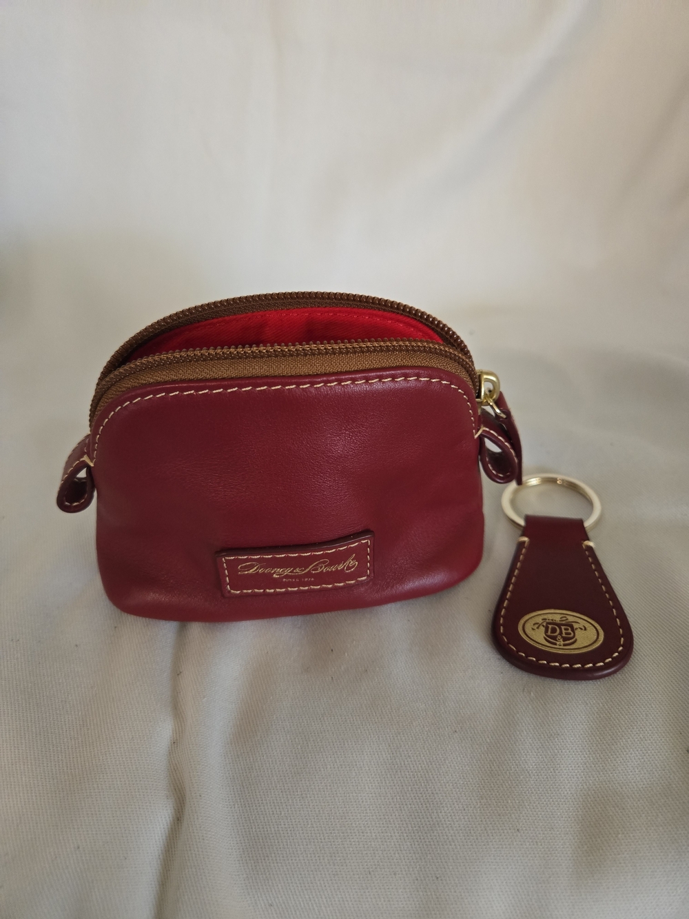 Dooney & Bourke Red Leather Coin Pouch with Key Fob